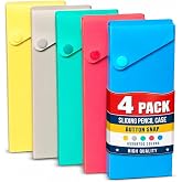 1InTheOffice Sliding Pencil Case Box with Button Snap, Slider Pencil Case, 4 pack