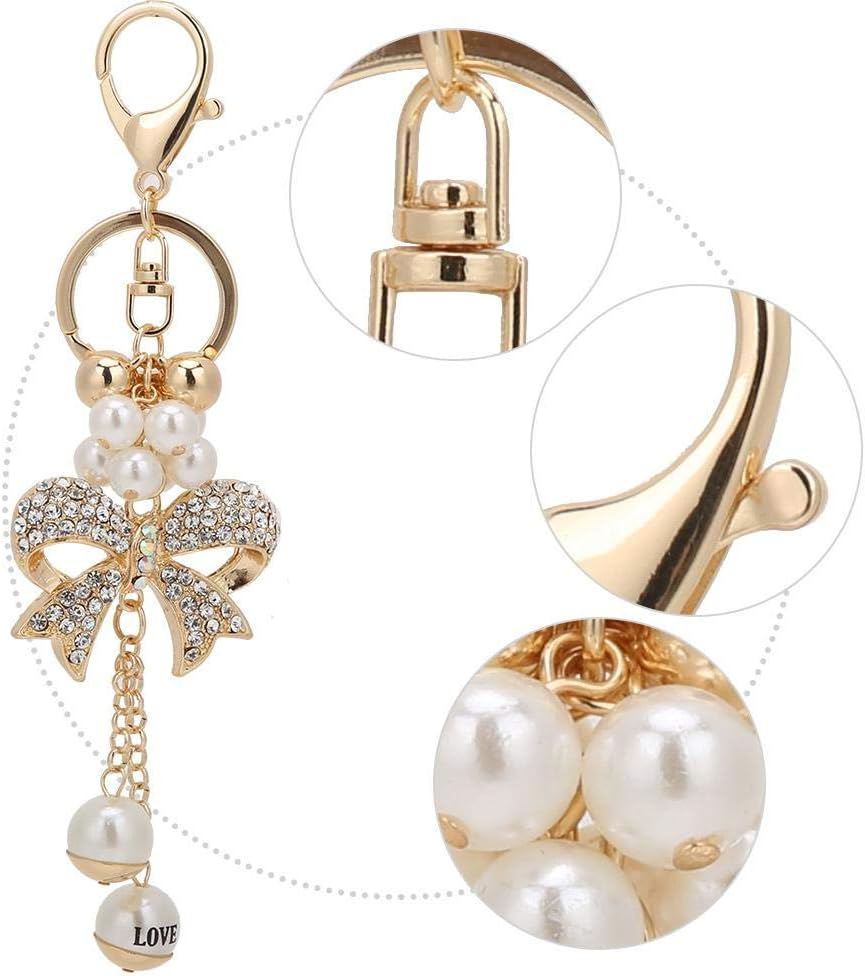 Rhinestone Bowknot Keychain, Alloy Pearl Key Ring Charm Pendant for Women Girls Girls Purse Bag Mobile Phone Decoration Accessory - Image 5