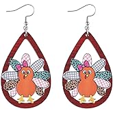 Blue Drop Thanksgiving Earrings for Women Wooden Drop Dangle Leopard Print Turkey Chicken Earrings Fall Autumn Thanksgiving Party Jewelry