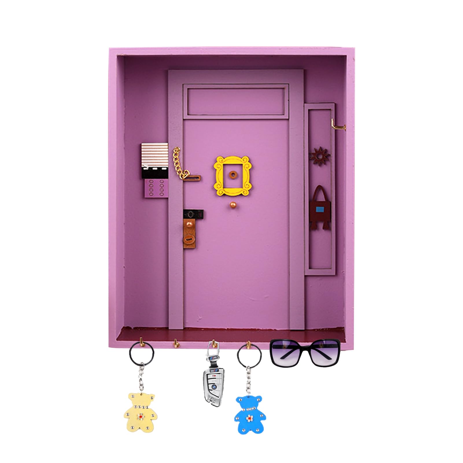 Yallmie Monica's Door Key Holder with 6 Hooks Friends Home Decor, Key Hanger Personalised Key Chain Holder for Entryway, Bathroom, Living Room, Office (Purple)