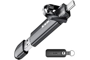 SSK USB SSD External 512GB, 1000MB/s Solid State Drives No Speed Drop, USB A + USB C 3.2 Gen 2 Portable SSD Photo Stickfor iPhone 15/Pro, Windows, Mac, Android Phones…