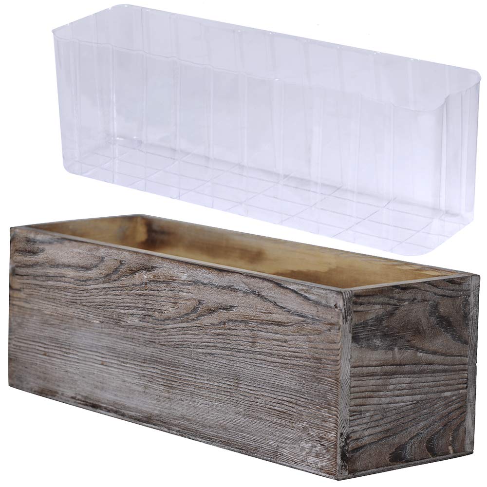 Photo 1 of 1 Pcs Wood Planter Box Rectangle Whitewashed Wooden Rectangular Planter with Inner Plastic Box - 11.5" L x 3.75" W x 3.75" H Floral Natural Centerpieces Rustic Wedding Decoration