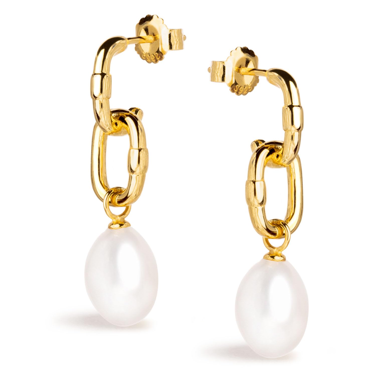 Women’s Freshwater Cultured Pearl Earrings Drop shape 9 to 10 mm SECRET & YOU - Design in 18K Gold plated 925 Sterling Silver with resistant nuts.