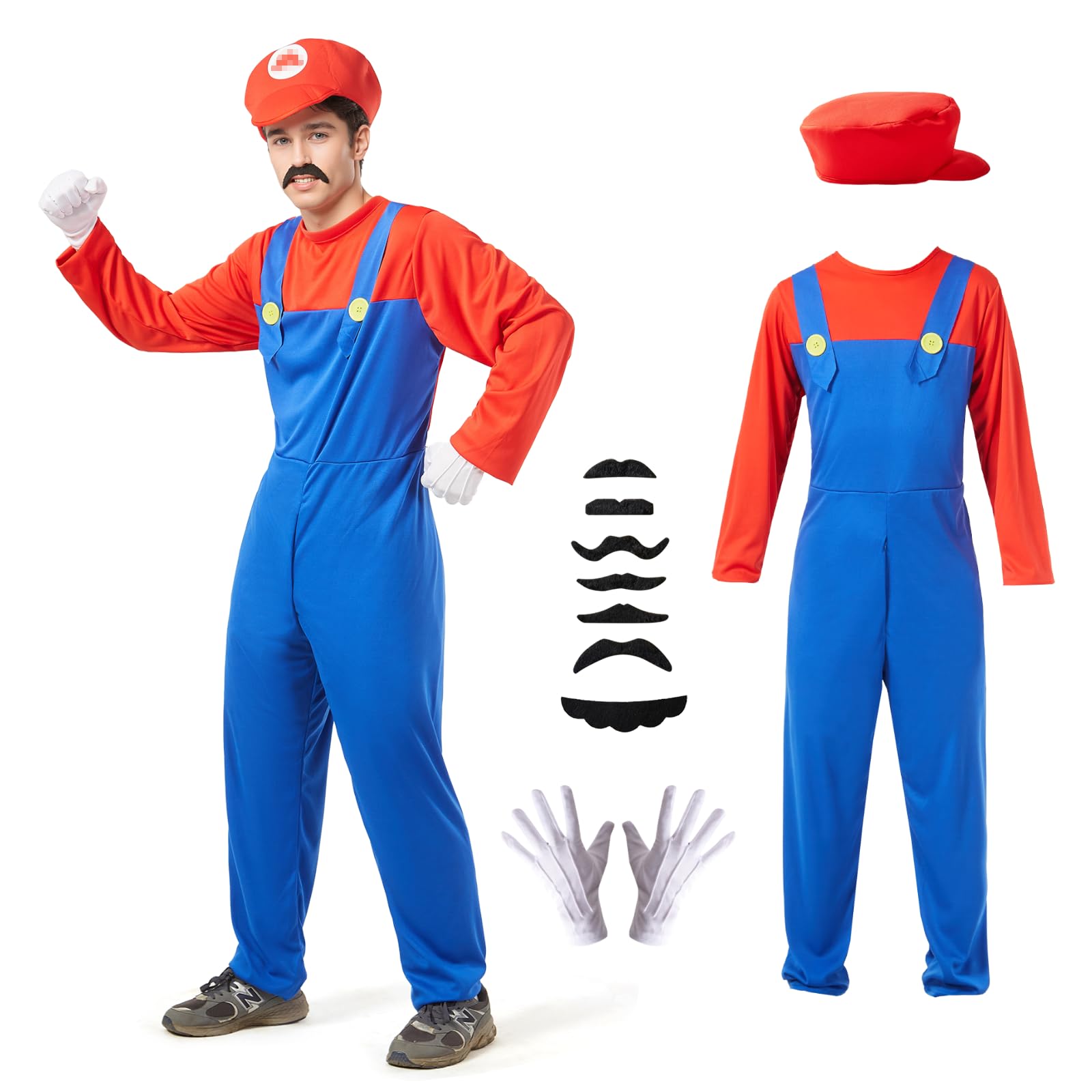 Photo 1 of Sohaleway Halloween Costume Men Adult,Plumber Jumpsuit Cosplay Costume with Hat Gloves Moustache Accessories Set