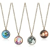 SUPERFINDINGS 4 Pieces Galaxy Pendant Necklaces Eight Planets Necklaces Fashion Outer Space Necklace Universe Solar System Necklace Double Side Glass Ball Necklaces Birthday Gifts for Women