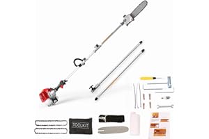 COOCHEER Gas Powered Pole Saw 58CC 2-Cycle Powerful Pole Chainsaw 11.5inch Guide Bar Extendable Long Reach Gas Pole Saws for Tree Trimming,Prunning,Branch Cutting,Red