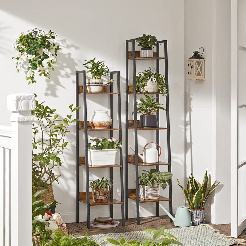 VASAGLE Bookshelf, 4-Tier Narrow Book Shelf, 11.8 x 13.3 x 55.1 Inches, Ladder Shelf for Home Office, Living Room, Bedroom, Kitchen, Rustic Brown and Ink Black ULLS108B01