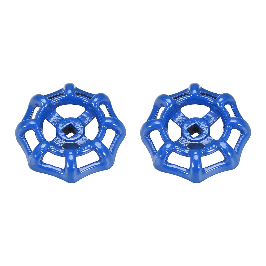 sourcing map Metal Outside Faucet Round Wheel Handle, Square Broach 6x6mm, Wheel OD 58mm Paint Cast Steel Blue 2Pcs