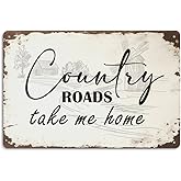 Country Roads Take Me Home Wall Decor, Vintage Country Roads Aluminium Plate Signs, Metal Signs Western Rustic Decor for Home Farmhouse, Housewarming Gifts