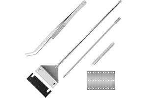 Ymiueip 25" Glass Aquariums Algae Scraper - Durable Stainless Steel, Powerfully Remove Stubborn Algae, Professional Fish Tank Cleaner Tools, Includes Sheath, Long Tweezers & 10 Replaceable Blades