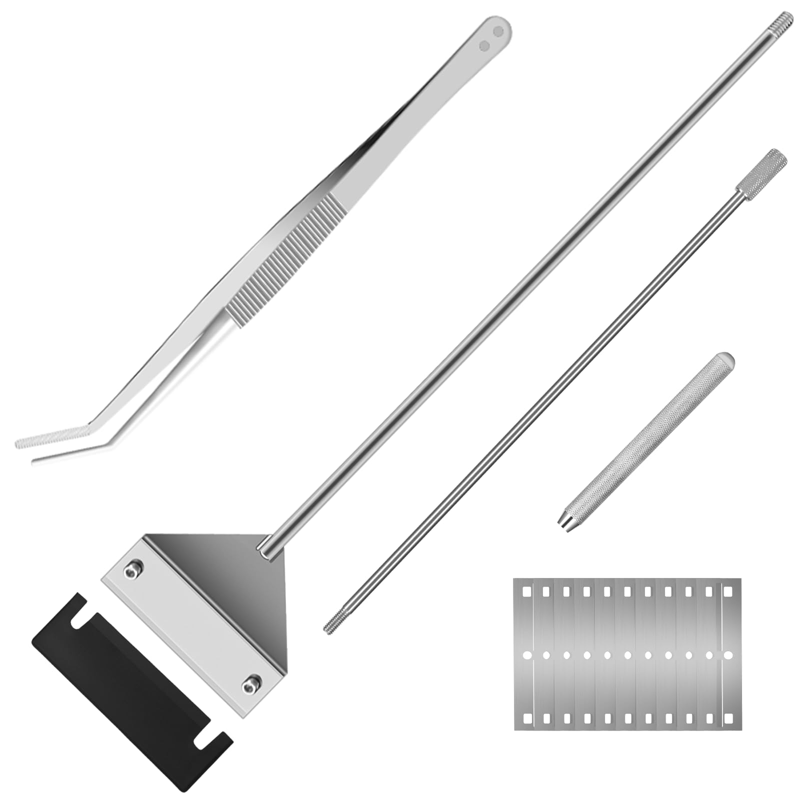 Photo 1 of Ymiueip 25" Glass Aquariums Algae Scraper - Durable Stainless Steel, Powerfully Remove Stubborn Algae, Professional Fish Tank Cleaner Tools, Includes Sheath, Long Tweezers & 10 Replaceable Blades
