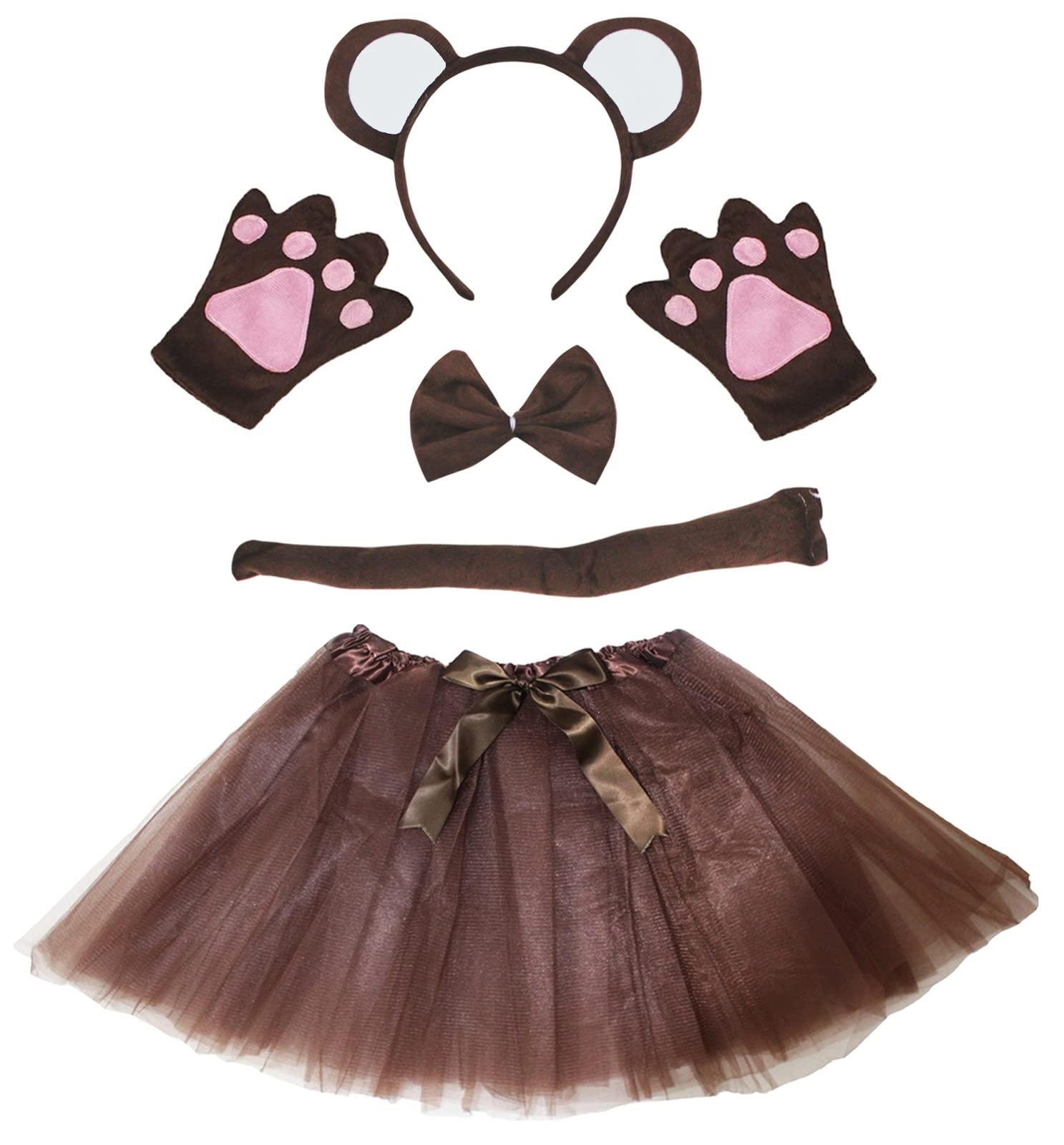 Petitebelle Headband Bowtie Tail Gloves Tutu 5pc Girl Costume 1-10y (Monkey, 1-5 Years)