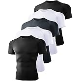 5 Pack Short Sleeve Compression Shirt Men - Workout Quick Dry Base Layer Shirts Moisture Wicking Top for Gym Athletic