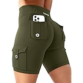 YEOREO CoreFlex Women Workout Biker Shorts with Cargo Pockets Hidden Scrunch High Waisted 8" Inseam Gym Shorts