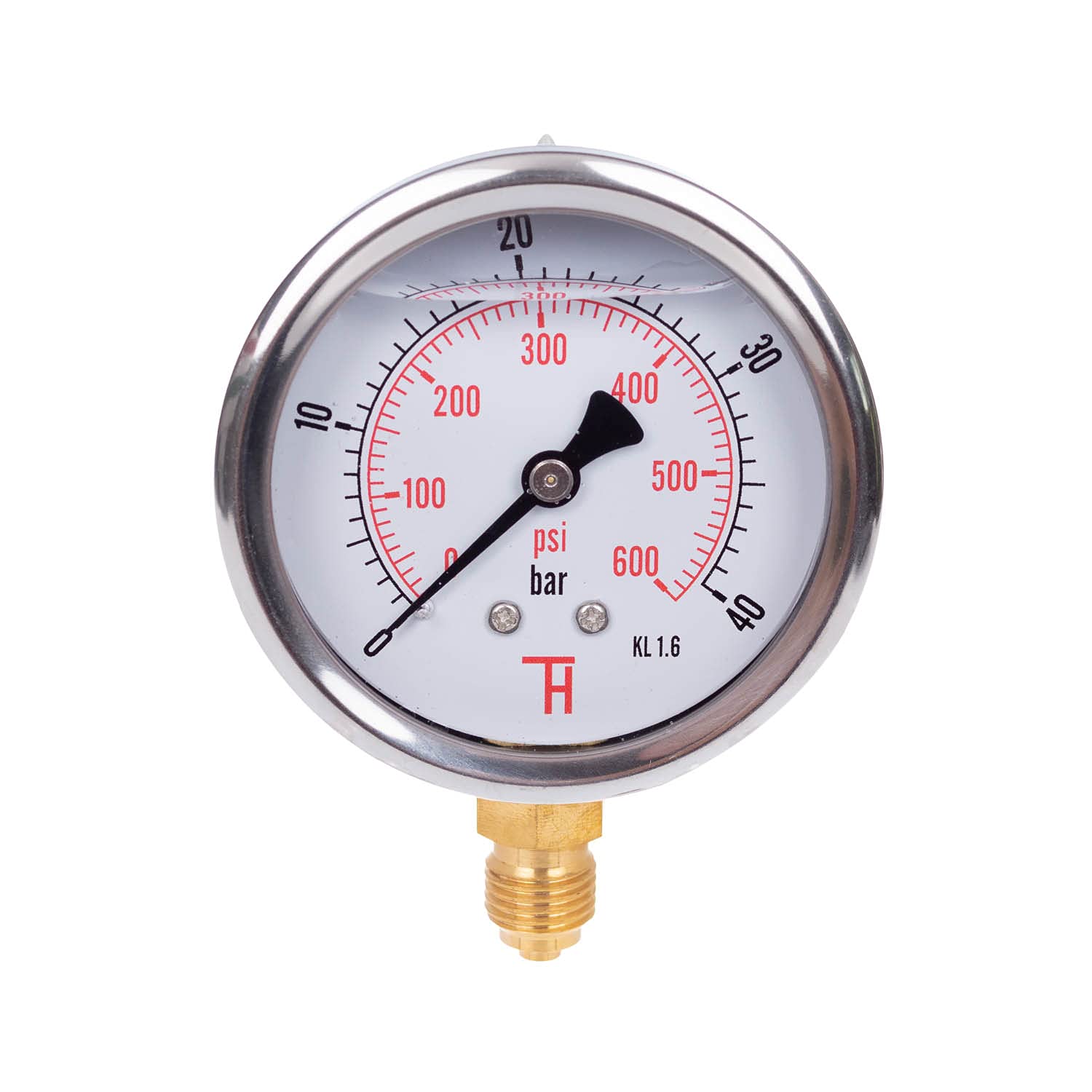 THERMIS Pressure Gauge 304G 1/4 Connection from Bottom 0-40 bar / 0-600 psi, Shock resistant