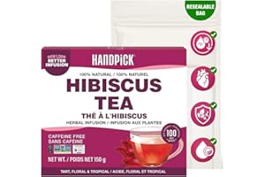 HANDPICK, Hibiscus Tea Bags - 100 Count | Caffeine-Free, Pure Ingredients - Hibiscus Flowers | Brew Hot, Iced Tea or Kombucha