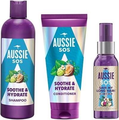 Aussie SOS Soothe & Hydrate Bundle Shampoo 300ml Conditioner 200ml Oil 100ml