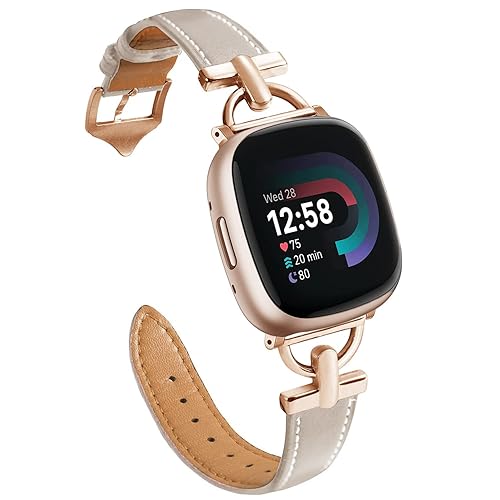 Leather Band Fitbit Versa Strap Rose Gold Apawband D-Shape Leather