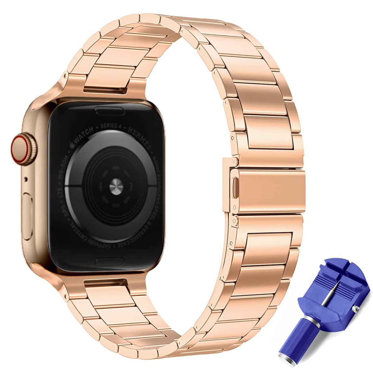 H.May Metal Strap Compatible with Apple Watch Strap, 38mm 40mm 41mm Stainless Steel Replacement Band Bracelet Compatible with iWatch Series 8/7/6/SE/5/4/3/2/1 Strap, Rose