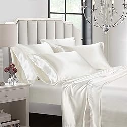 AiMay 6 Piece Satin Bedding Sheet Set Queen Off