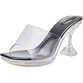 NBUUNBU Clear Heels for Women Sexy Little Platform High Heel Transparent Straps Dress Shoes Comfortable Stilletos Square Toe Sandals Mules Pumps