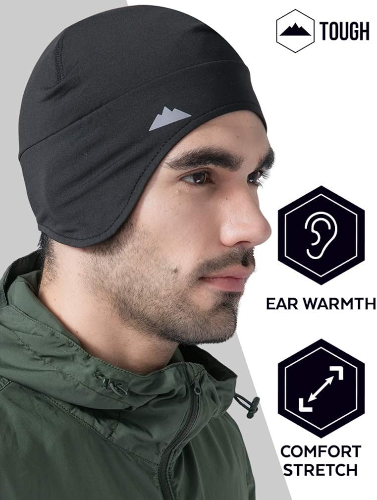Tough Headwear Helmet Liner Skull Cap Beanie with Ear Covers - Ultimate Thermal Retention and Performance Moisture Wicking. Perfect for Running, Cycling, Skiing & Winter Sports. Fits Under Helmets: Clothing