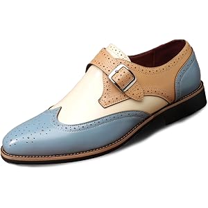 Men's Monk Strap Oxford Dress Shoes Comfortable Colorblock Brogues for Tuxedo & Weddings