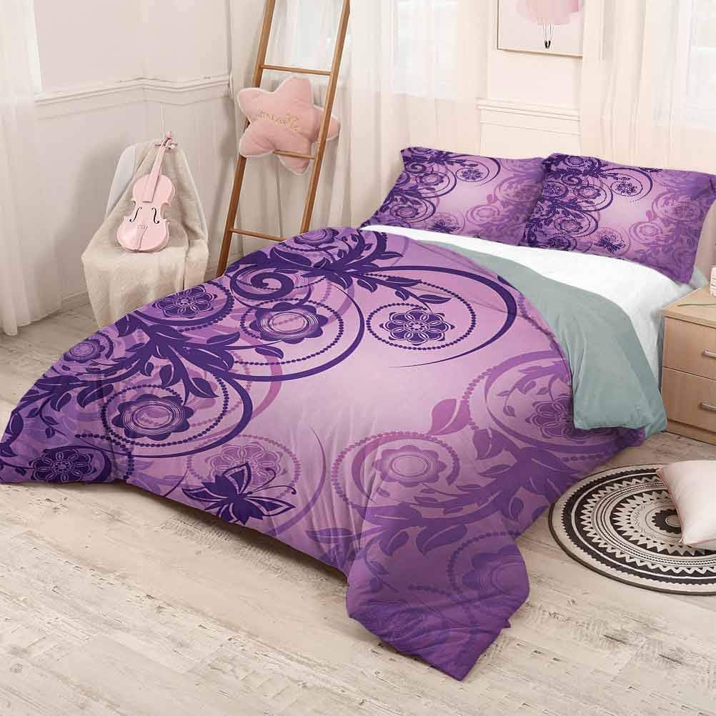 prunushome Purple Duvet Cover Quilt Set CurvedFlower