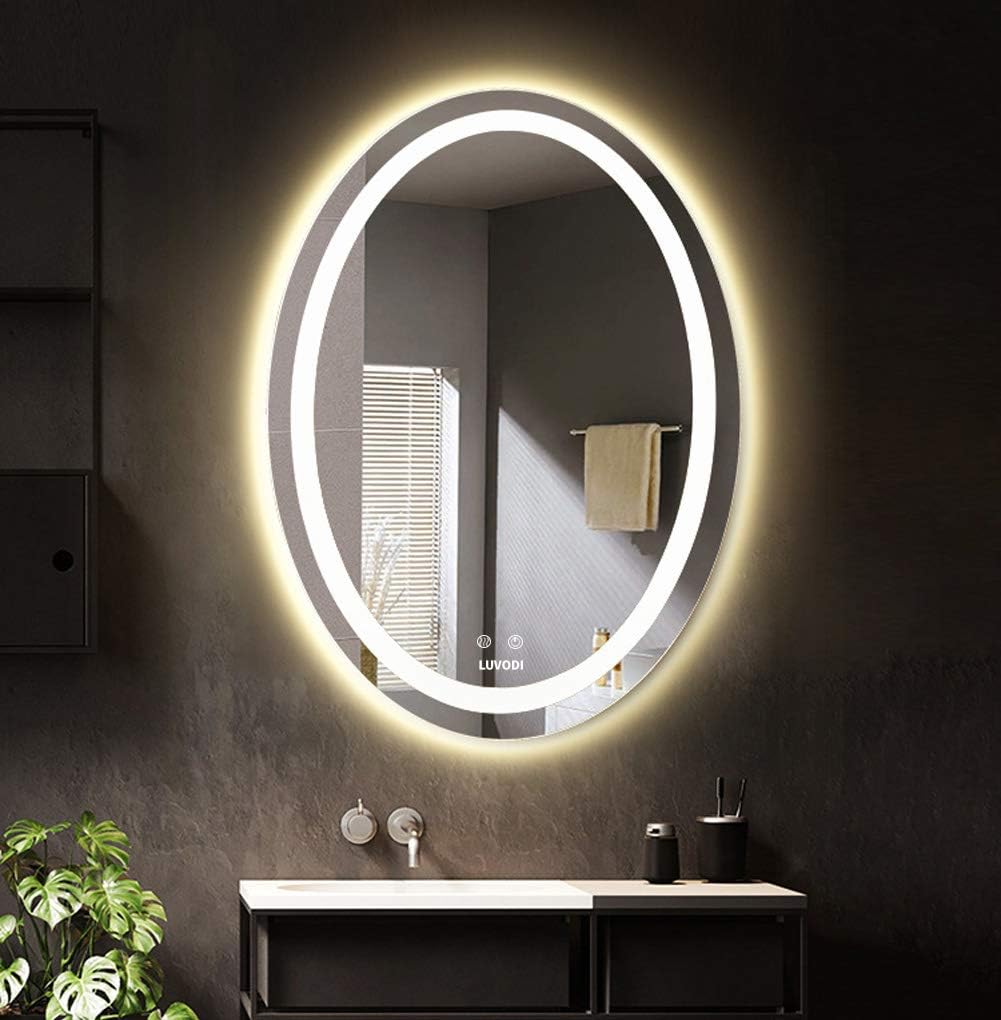LUVODI LED Lighted Bathroom Mirror: 500x700mm Oval Makeup Mirror with Dimmable LED Light Anti-Fog Smart Touch Sensor Memory Function Wall Vanity Shaving Mirror