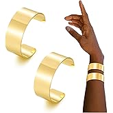 BOMAIL 2PCS Cuff Bangle Bracelets for Women - 14k Gold Plated Adjustable Open Statement Wide Bangles Gold Sliver Wrist Cuff Wrap Bracelets Jewelry
