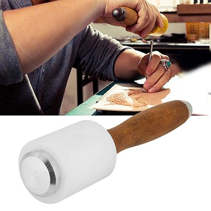 Highpot Leather Craft Nylon Hammer Mallet with Wooden Handle, Leather Craft Carving Hammer Sew Leather Stamping Cowhide Supplies Tool Kit for Leathercraft Working