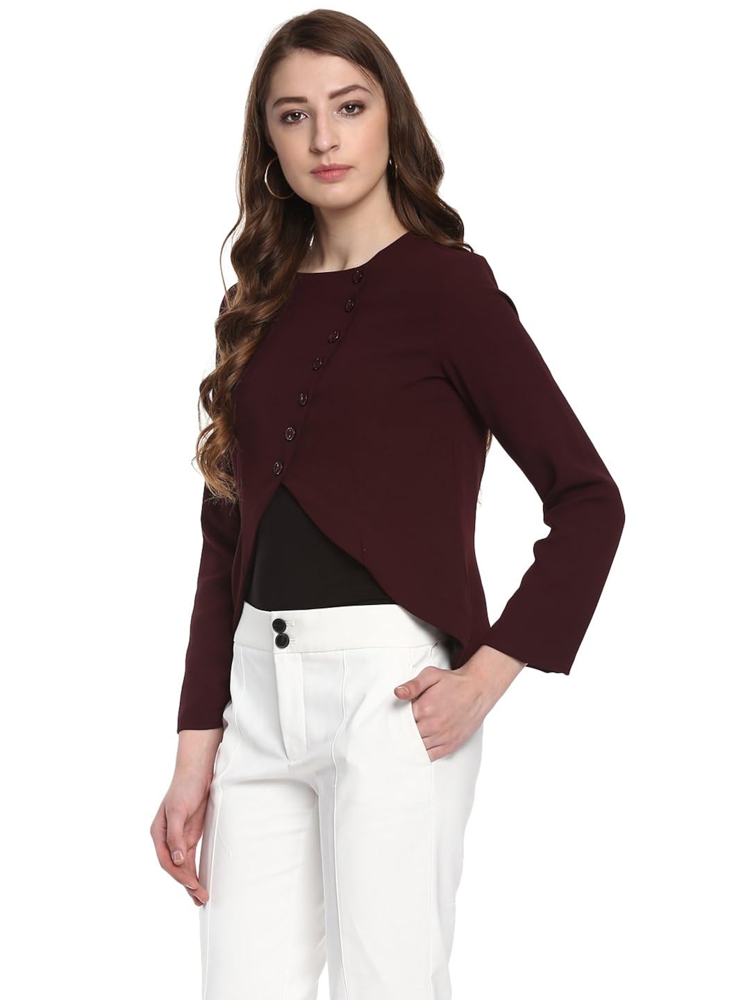 stylestone (3291mrndiagblazer)-maroon polyester blazer jacket cum top
