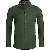 Alimens & Gentle Stretch Mens Dress Shirts Slim Fit Long Sleeve Casual Skinny Muscle Fit Wrinkle Free Button Down Shirt