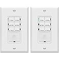 ENERLITES 4-Hour Countdown Timer Switch, 5-10-30-60 Min, 2-4 Hour, for Bathroom Fans, Lights, 120VAC Neutral Wire Required, UL Listed, HET06-W-2PCS, White, 2 Pack