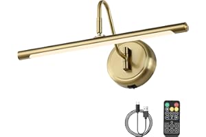 JOOSENLUX Battery Operated Picture Light Gold - Modern Wireless Picture Lights for Wall Dimmable 16.5inch Under Cabinet and Swing Arm for Canvas Sconce 3000K CRI95
