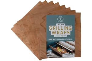 Old Mill Trading Co. Cherry Grilling Wraps 8-Pack - 7.25" x 8" Hardwood Wraps with String - Creates Juicy, Moist Meat - Poultry, Seafood, Fruit, Vegetables & More - 100% Natural & Sustainably Sourced