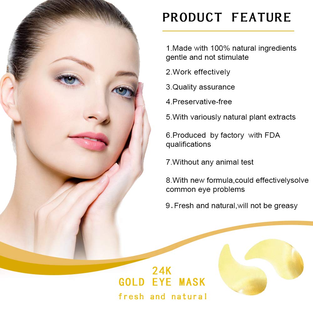 Poit Under Eye Gold Patches, Eye Gel Pads, Eye Treatment Mask, Reduces Wrinkles and Puffiness, Lightens Dark Circles, 60 PCS