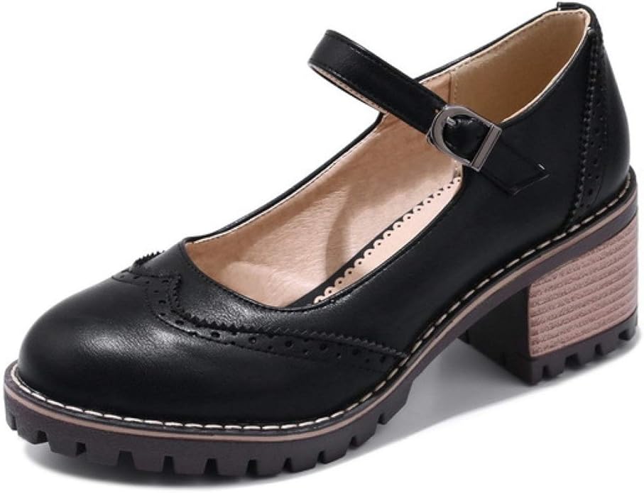 Women's Casual Block Heel Mary Janes Cozy Round Toe Dress Shoes Comfort