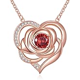 SHINYKEND 925 Sterling Silver Heart Necklace for Women, S925 Moissanite Rose Heart Flower Pendant Birthstone Valentine's Day Birthday Mothers Day Graduation Jewelry Gifts for Her Mom Girlfriend 18+2"