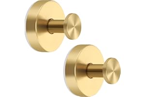 XIOGZAXI Gold Suction Cup Hooks for Shower Stainless Steel, Gold Suction Hooks for Shower Wall Hangs 11lbs, Bathroom, Kitchen, Glass Door, Mirror, Tile, Loofah, Towel, Coat, Bath Robe, Brushed Gold 2 Pack
