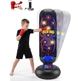 Punching Bag for Kids, Boxing Set with Music, Light, 4 Scoring Game Modes | 59 inch Inflatable boxing bags, Musical Mat &amp; Hand Wraps, Birthday Gift for 6-12 Year Old Boys