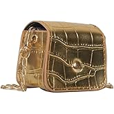 Saugad Gold Crossbody Purse for Women Leather Chain Strap Designer Style Shoulder Bag Small Micro Handbag Gift for Her