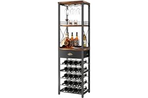 Homeiju Wine Rack Freestanding Floor, Bar Cabinet for Liquor and Glasses, 4-Tier bar Cabinet with Tabletop, Glass Holder, Storage Drawer and Wine Storage for Home Bar(Patent No.D1009580)