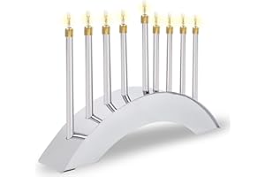 Aviv Judaica Electric Silver Arch Menorah Low Voltage Minorah Arch Shape Electronic Chanukkiah Designed by Yair Emanuel Electronic Hanukkah Menurah