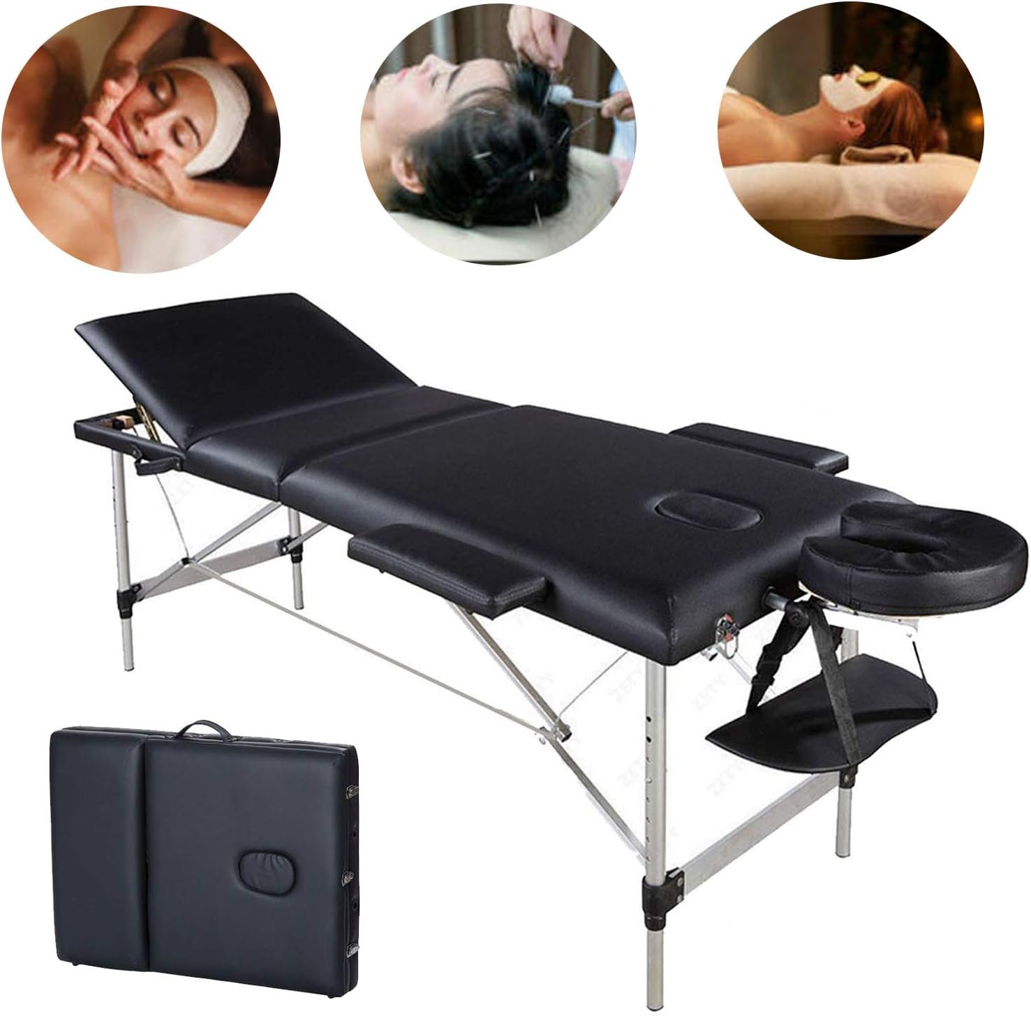Massageliege Massagetisch Klappbar Massagebett 3 Zonen höhenverstellbaren Aluminum-Füßen und ...