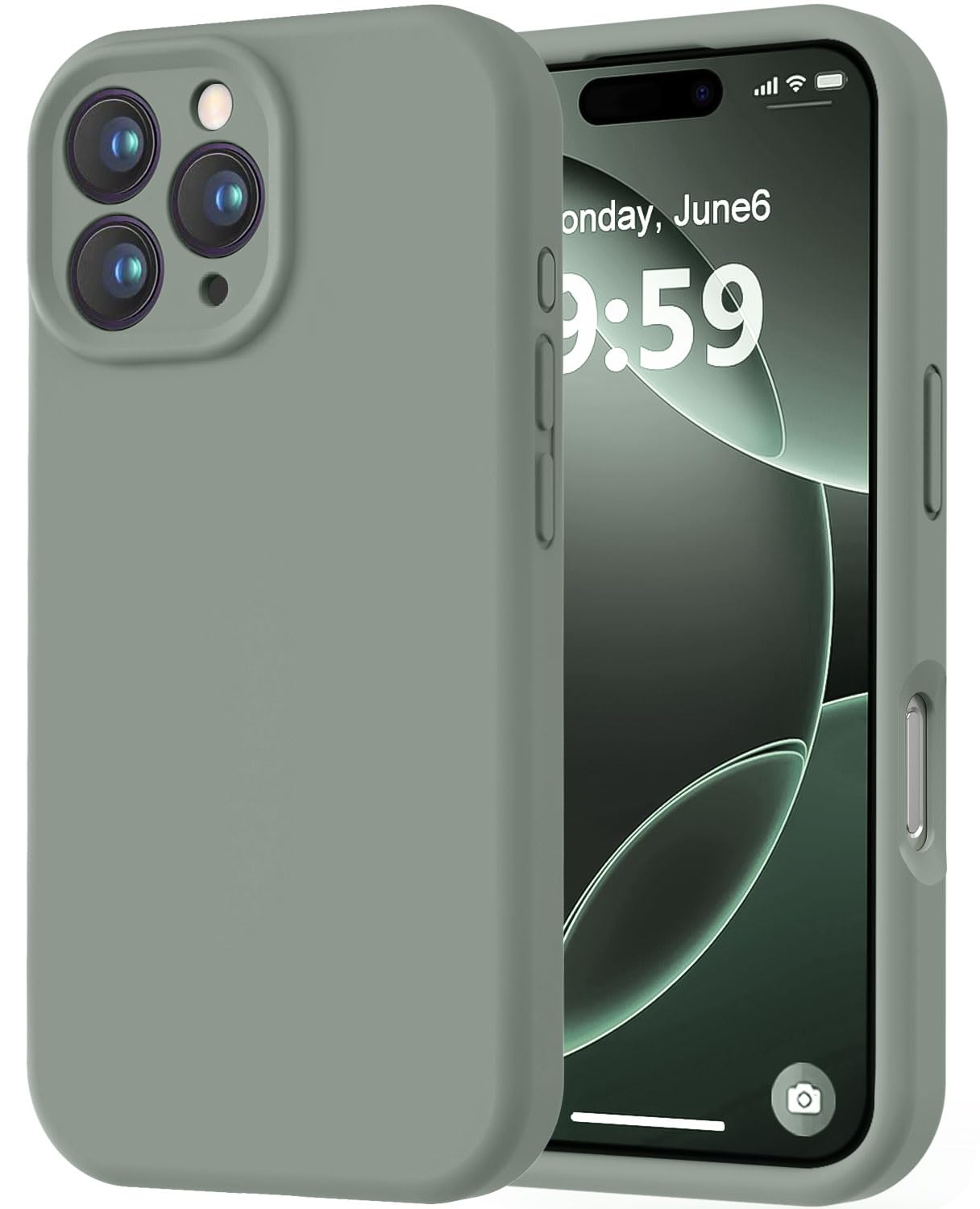 Photo 1 of LOVE 3000 Designed for iPhone 16 Pro Case, Premium Silicone with [Soft Anti-Scratch Microfiber Lining] Shockproof Protective Phone Case for Men Women Girls 6.3", Calke Green