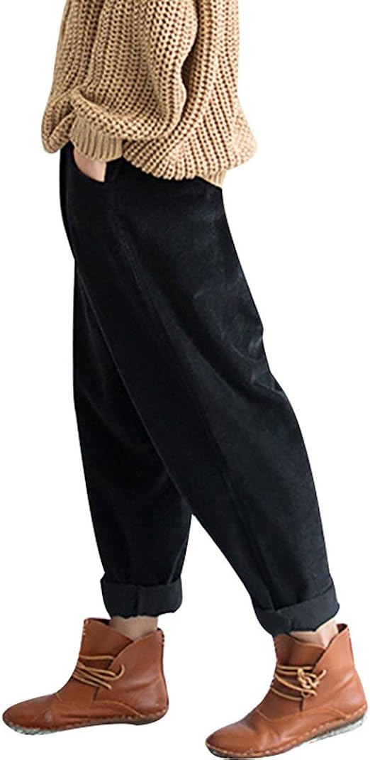 ladies elasticated waist corduroy trousers