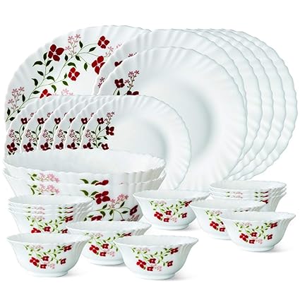 Larah by Borosil Janus Opalware Dinner Set, 27-Pieces, White
