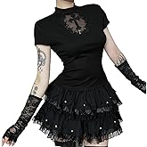 XKBHYD Womens Y2k Layered Skirts Gothic Punk Emo Skirt Black Mall Goth Lolita Skirt Elastic Waist Mini Skirts