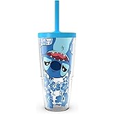 Tervis Disney - Stitch Aloha Made in USA Double Walled Insulated Tumbler Travel Cup Keeps Drinks Cold & Hot, 24oz with Straw Lid, Classic